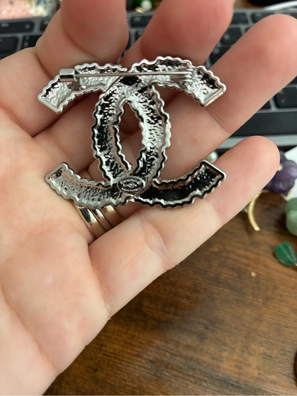 Silver Crystal & Pearl Brooch